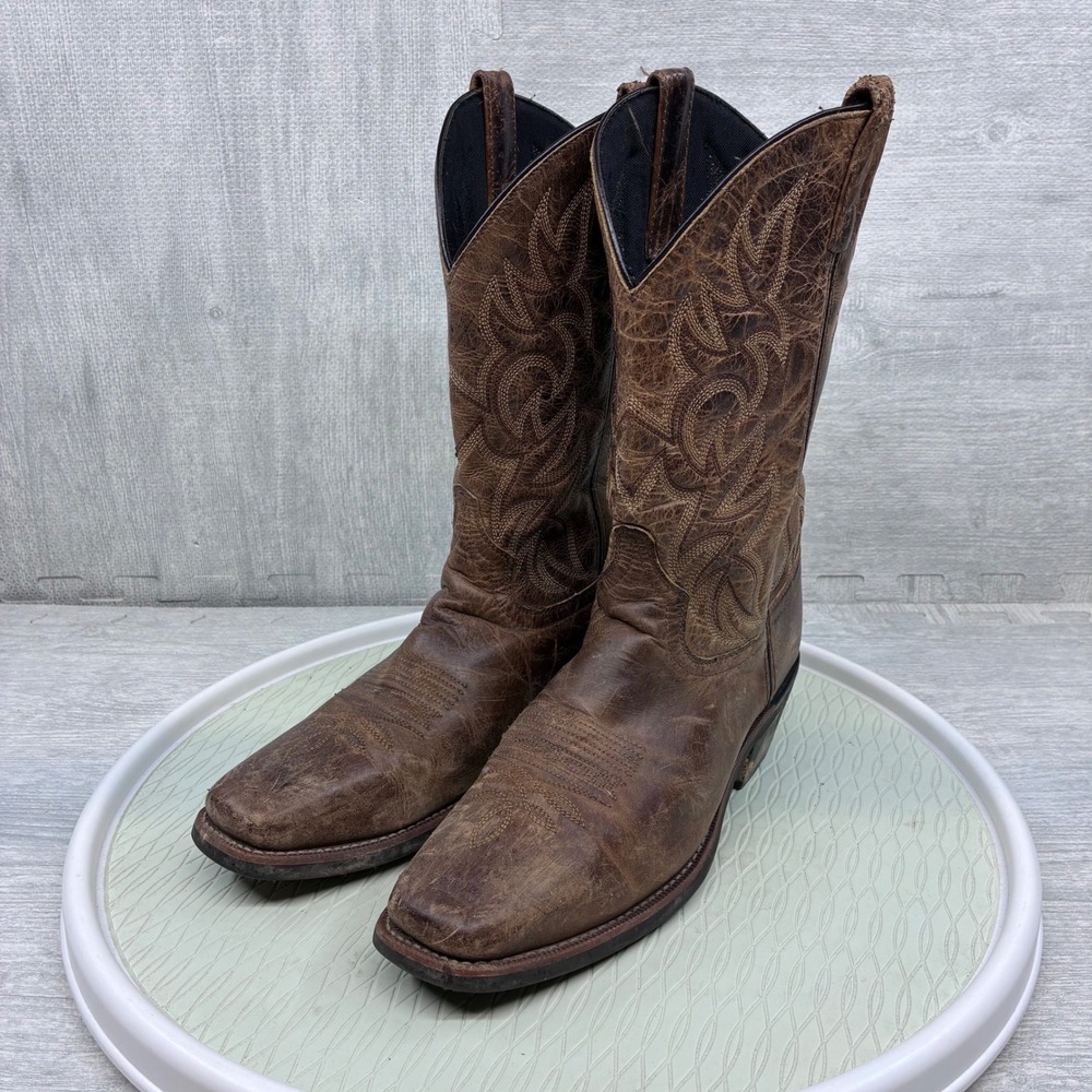 Laredo Western Cowboy Boots Mens 9.5 D Brown Leather Distressed 68354